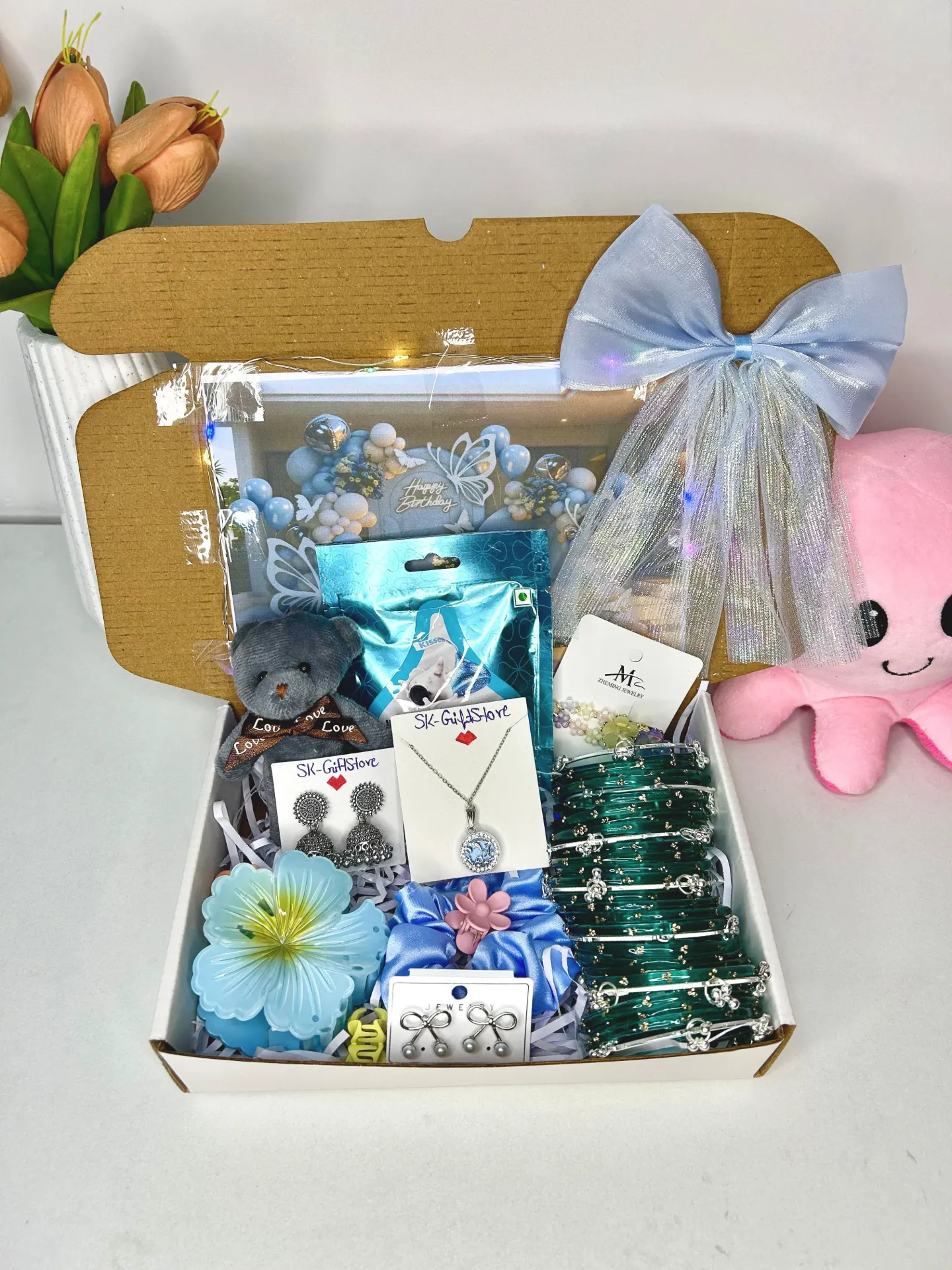 Premium { BLUE } Theme hamper ✨💙 { 2 } hand  Kashmiri bangels add😍🌸💙 (2.2, Pink 🩷)