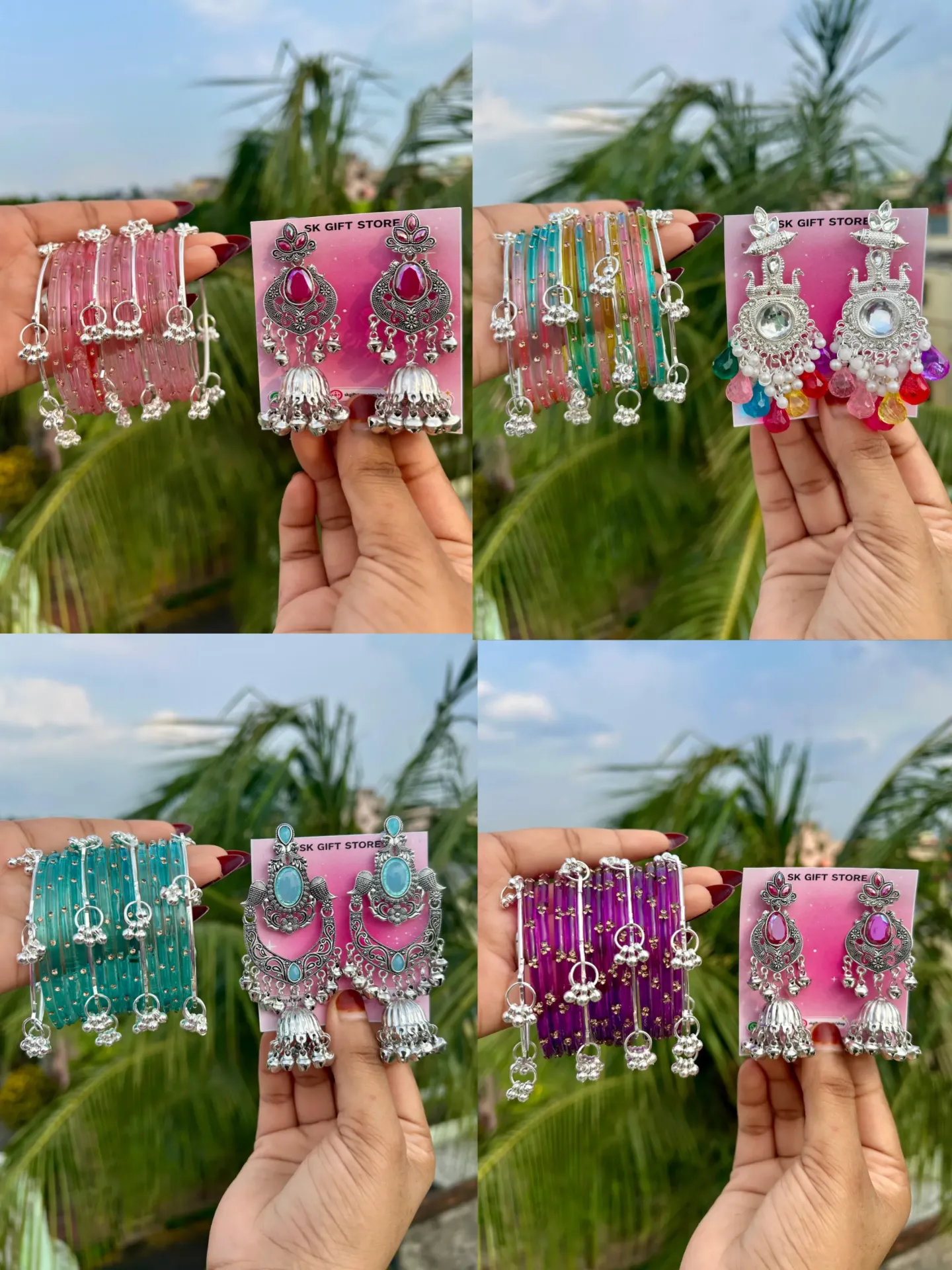 { PREMIUM } Kashmiri Bangels / Jhumka Combo ✨🩷🪞 (Pink 🩷, 2.2)