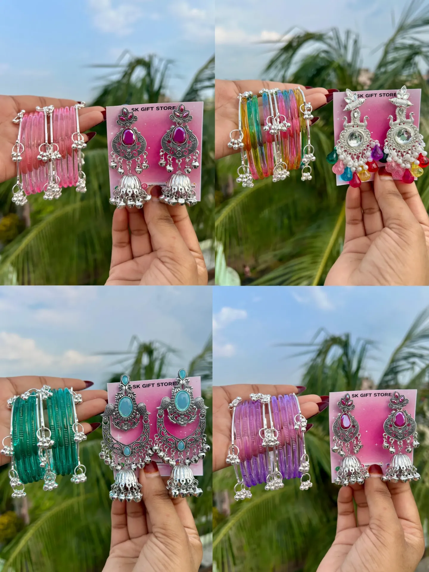 { PREMIUM } Jelly Bangles / Jhumka Combo ✨🩷🪞 (Pink 🩷, 2.2)